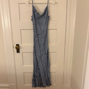 Lulu's Dusty Blue Satin Slip Maxi Dress